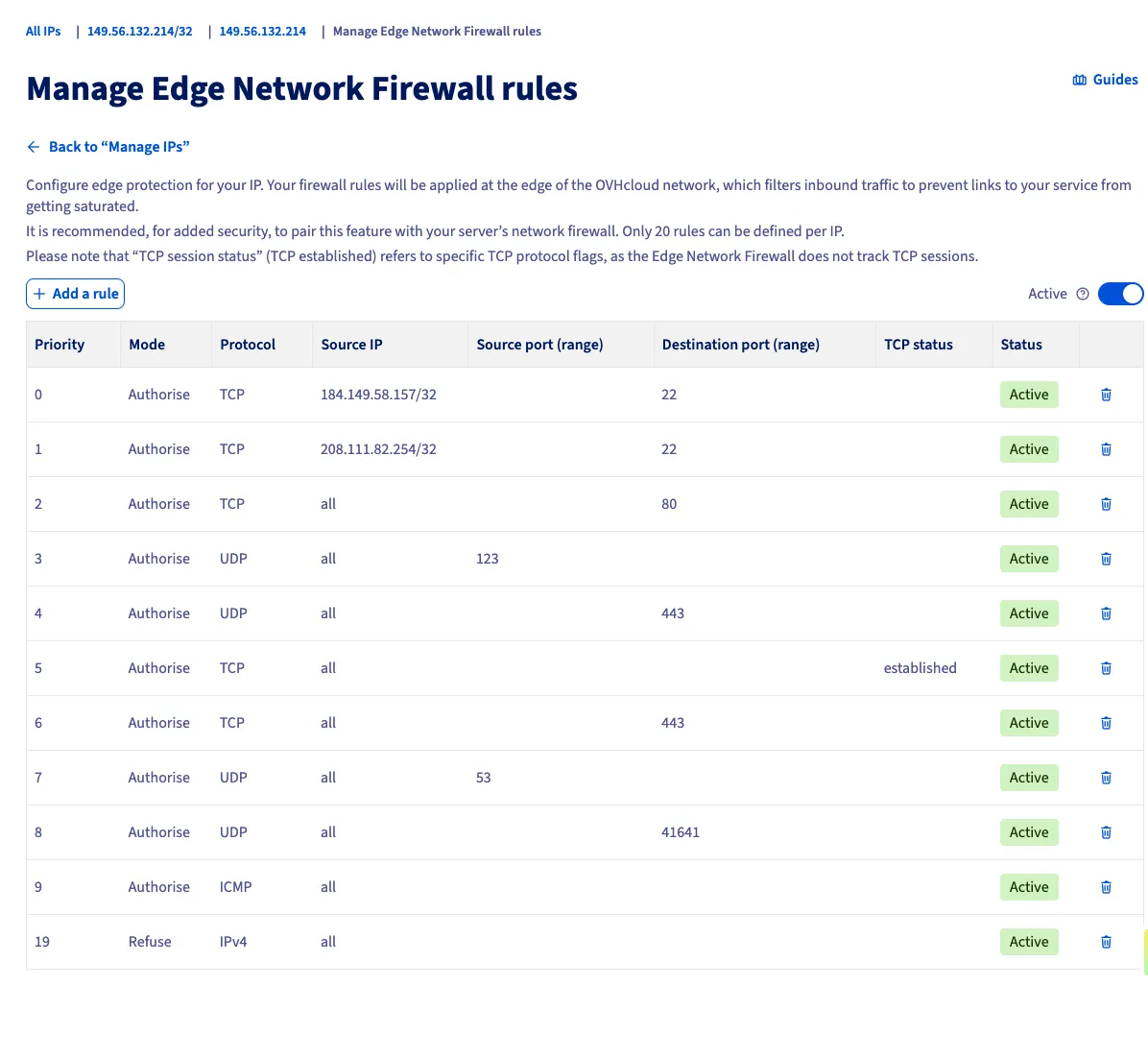 OVH Edge Network Firewall rules for 149.56.132.214
